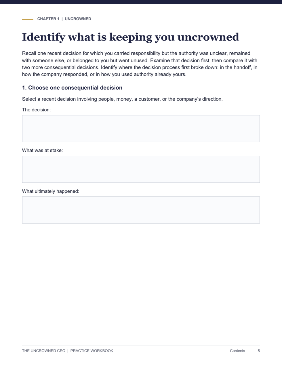 Actual workbook page: Identify what is keeping you uncrowned